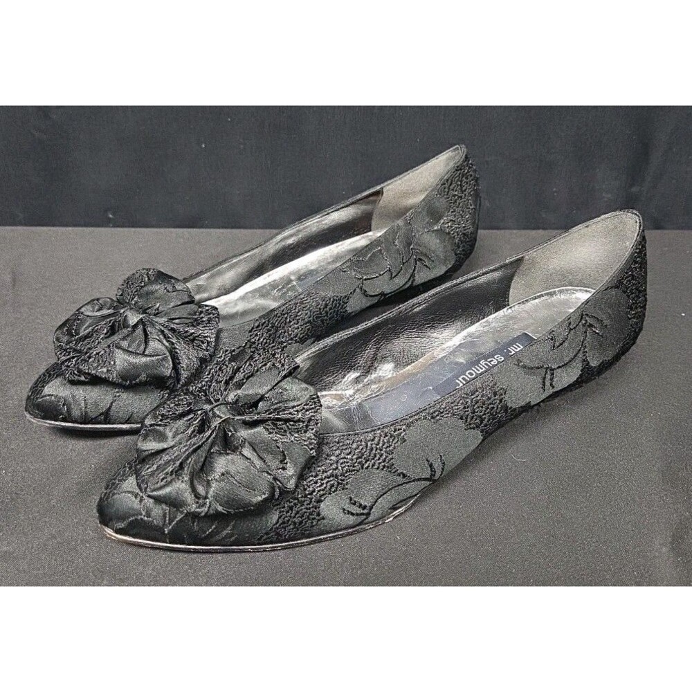 Stuart Weitzman For Mr Seymour Flats Floral Embroidered Black Shoes Size 7 Vntg